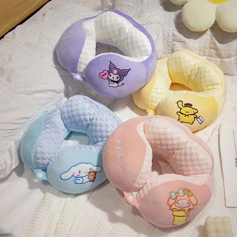 Coulomi almohada para la siesta de doble joroba sensación de hielo, linda pareja de dibujos animados, collar, almohada para el almuerzo de viaje portátil