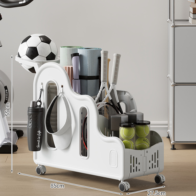 便携式运动健身器材收纳筐瑜伽垫置物架平衡球可移动小推车收纳车