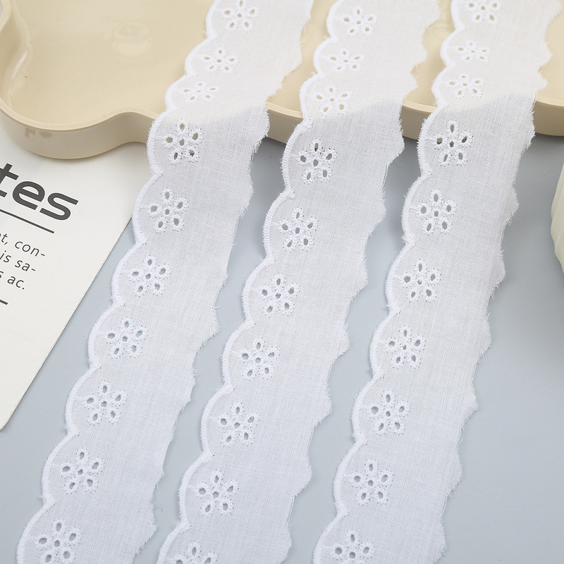 New Cotton Embroidered Lace Trim with Five-Hole Hollow Design, Lace Embroidery Skirt Trim, Clothing Accessories Wholesale, Cotton Silk Perforated Strips New Cotton Embroidered Lace Trim with Five-Hole Hollow Design, Lace Embroidery Skirt Trim, Clothing Accessories Wholesale, Cotton Silk Perforated Strips