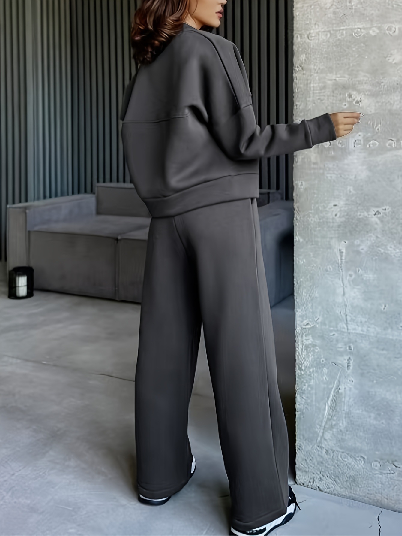 Große Größen Damen Sportswear Set Jacke Mit Gerader Hose_voghion.com