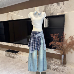 不规则拼接格子半身裙女小众叠穿衬衫屁帘短裙2025新款