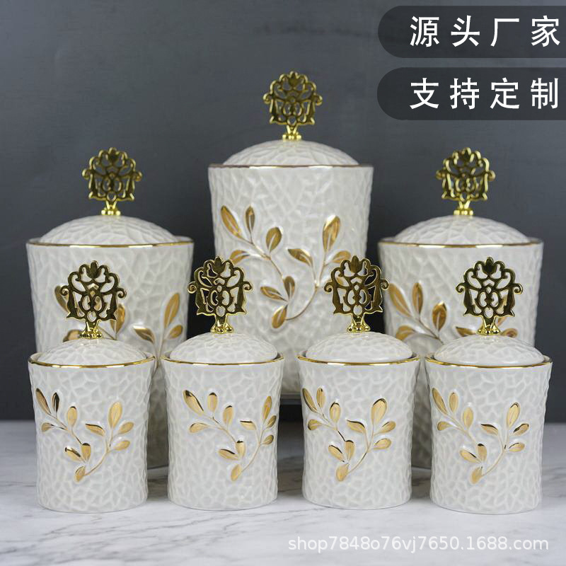 Design European Style Golden Branches and Jade Leaves Combination Set Styling Set Bread Plate Seasoning Storage Jar Pepper Jar Salt Jar Design European Style Golden Branches and Jade Leaves Combination Set Styling Set Bread Plate Seasoning Storage Jar Pepper Jar Salt Jar