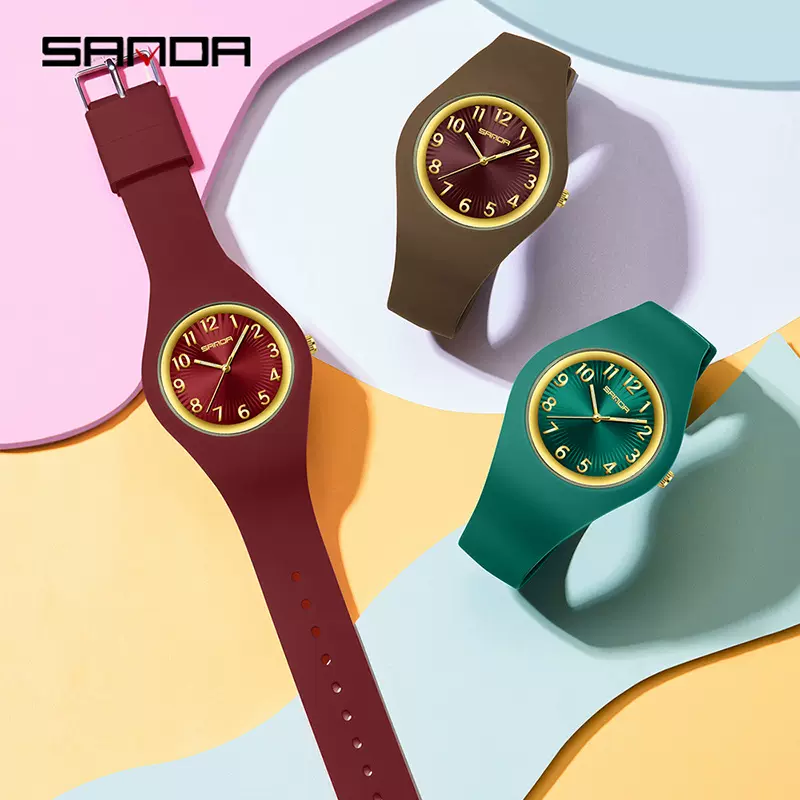 三达多巴胺硅胶防水学生手表个性时尚夜光腕表男女同款考试石英表