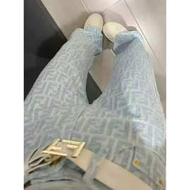 韩版字母印花纹设计感直筒牛仔裤女秋季高腰气质阔腿拖地长裤子