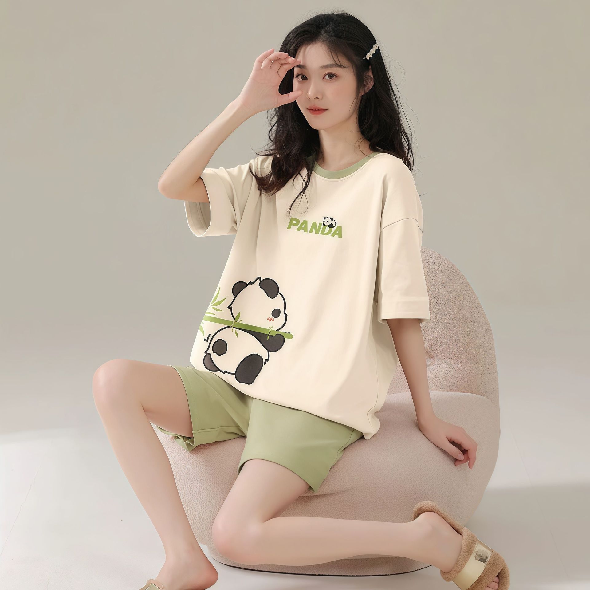 M - 5XL pijama de verano de mujer pantalones cortos de manga corta explosión se puede usar chaqueta de dibujos animados encantador conjunto de ropa para el hogar coreano