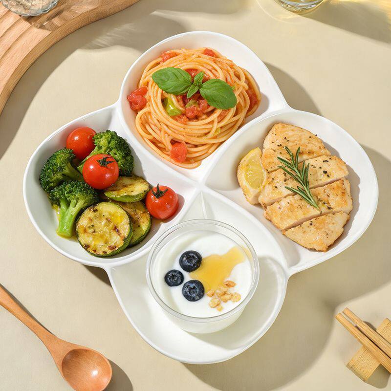 Ceramic Plate for Home Use, Divided Serving Plate, Four-Compartment Plate for Braised Food, Prevents Odor Transfer, Breakfast Steaming Plate, Underglaze Color, Microwave Safe Ceramic Plate for Home Use, Divided Serving Plate, Four-Compartment Plate for Braised Food, Prevents Odor Transfer, Breakfast Steaming Plate, Underglaze Color, Microwave Safe
