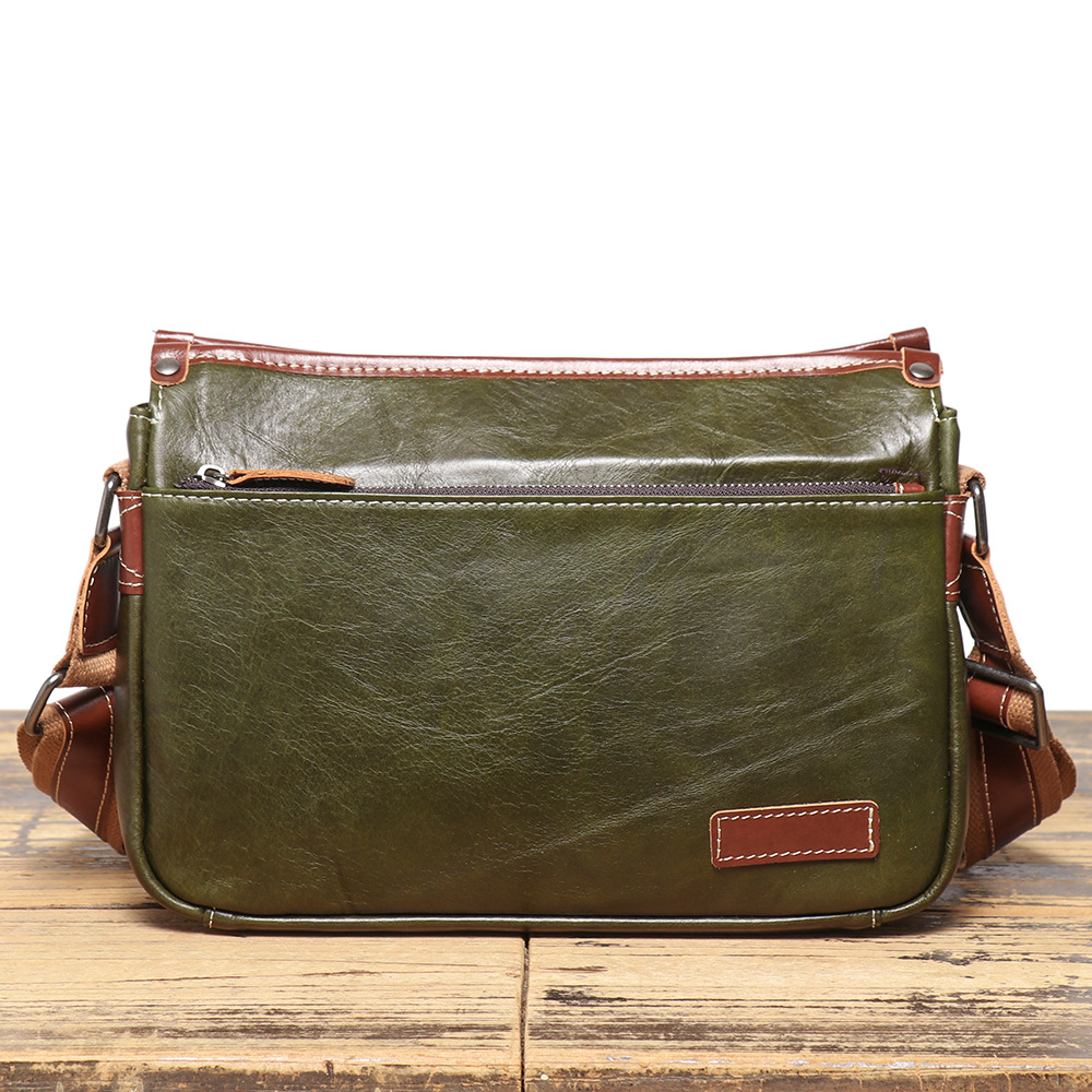 New cross-border dropshipping men's genuine leather shoulder bag, top layer cowhide crossbody backpack, trendy commuter messenger bag