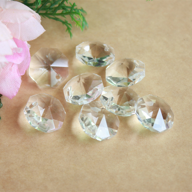 14mm transparent single and double hole octagonal beads crystal glass lighting and bead curtain loose bead jewelry accessories manufacturers wholesale