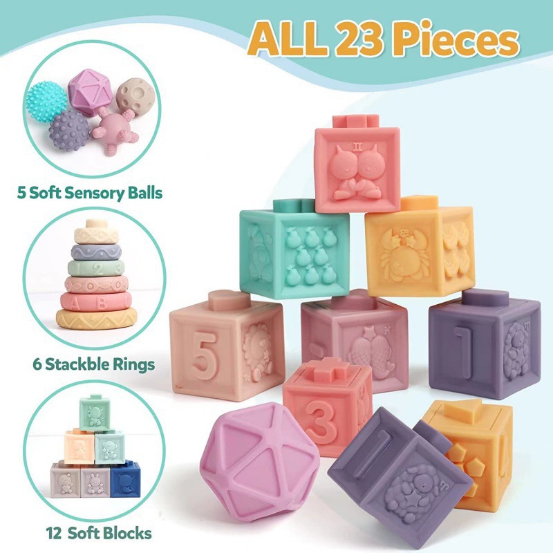 Cross-Border Amazon Export Baby Digital Constellation Cognitive Soft Rubber Building Blocks Educational Jenga Tower Unified Ball Toy