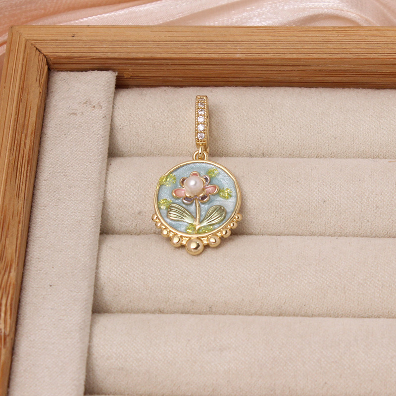 6g Weight Pendant Jewelry Making Type DIY Ornament Accessories Classification 1 Piece Quantity Freshwater Pearl, Copper Material Flower Pattern All Seasons Season Enamel Design Chinoiserie, Classical Style 1 Piece Freshwater Pearl Copper Flower Pendant 15