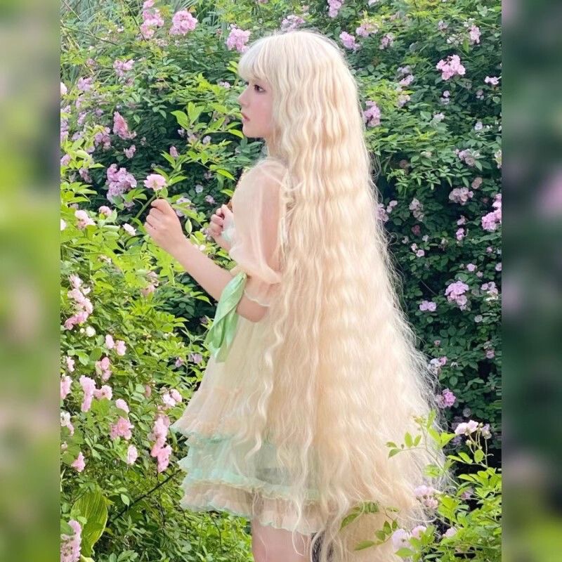 Xingcheng Wig 1m Super Long Curly Hair Light Golden Lolita Corn Wool Roll Mori Portrait Long Hair Full Head Cover