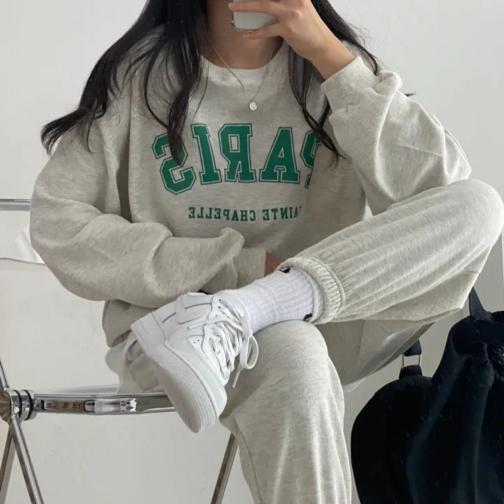 Casual sports suit women's 2023 new fashion long-sleeved trousers spring, autumn and winter fleece-lined thick thin casual Korean style