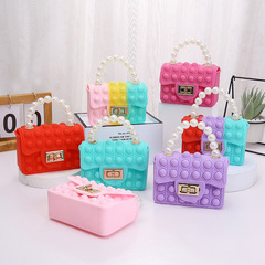 New PVC Jelly Clamshell Crossbody Double-Sided Pearl Chain Handle Bag Wholesale for Kids