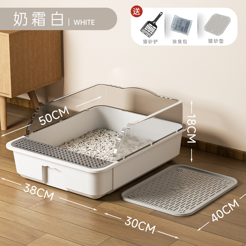 Productos para mascotas de arena para gatos super grande con cinturón abierto anti-splash para gatos semicerrado para el cabello