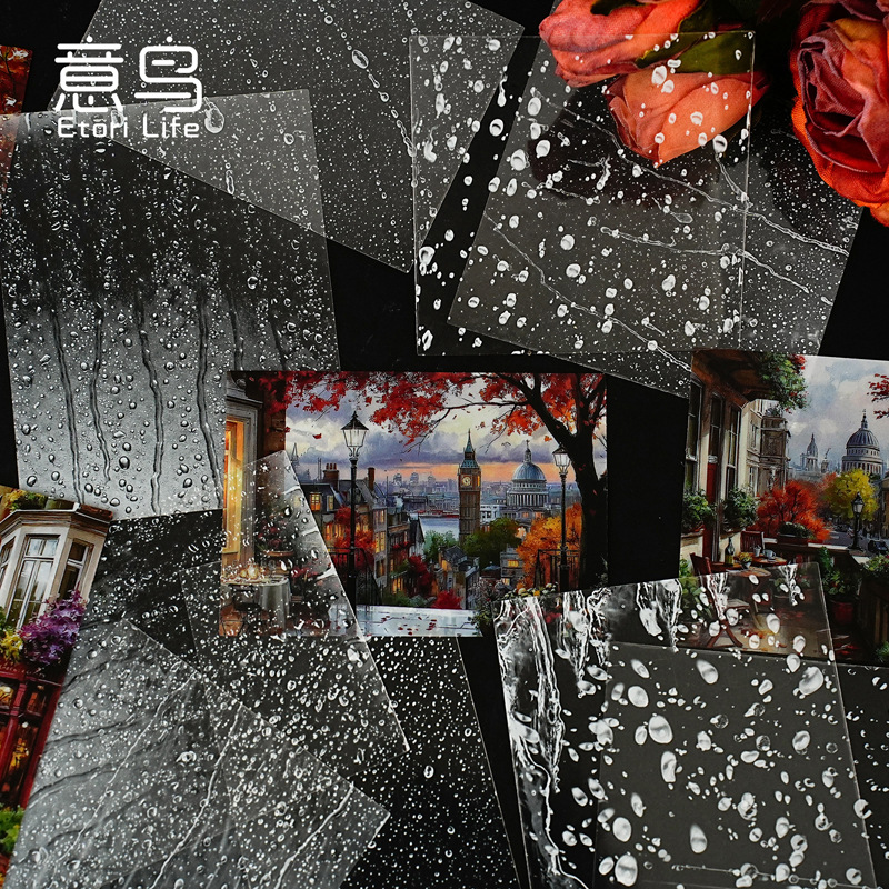 Etori Sticker Pack, Momentary Streamer Series, Rain Landscaping Theme Decorative Collage Material, 15 Pieces