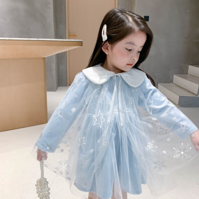 Snow Princess Dress 2021 Spring new pattern girl Korean Edition Doll collar Sweet Dress Shawl Two piece set