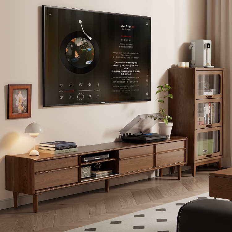 Solid Wood Sliding Door Tv Cabinet, Modern Simple Floor-Standing Storage Cabinet, Antique Style Small Apartment Living Room Tv Cabinet