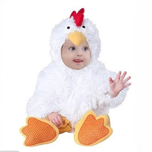 婴儿长袖Cosplay立体卡通小鸡动物毛绒爬服连体裤+帽+刺绣鞋套3件