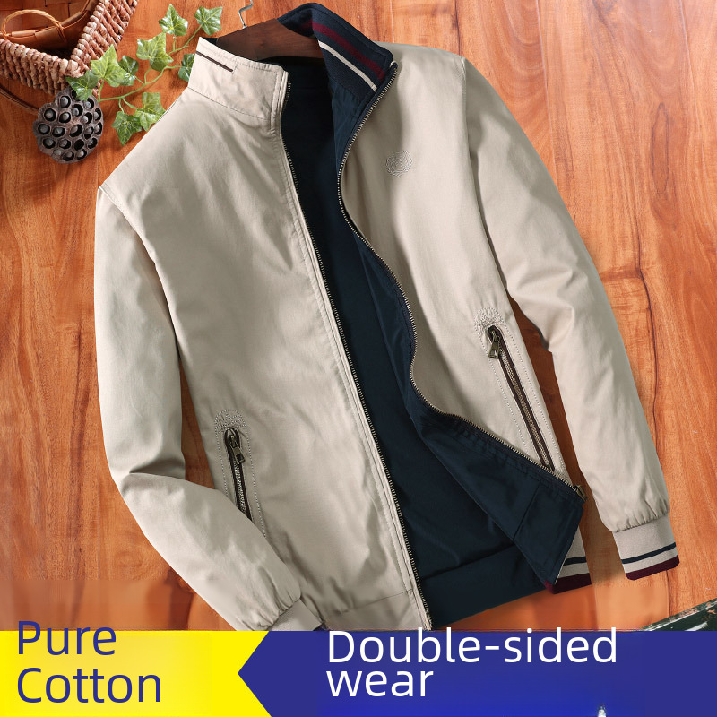 Cross-border Foreign Trade Spring and Autumn Double-sided Jacket Men's Middle-aged Collar Casual Jacket Men's Pure Cotton Casual Jacket