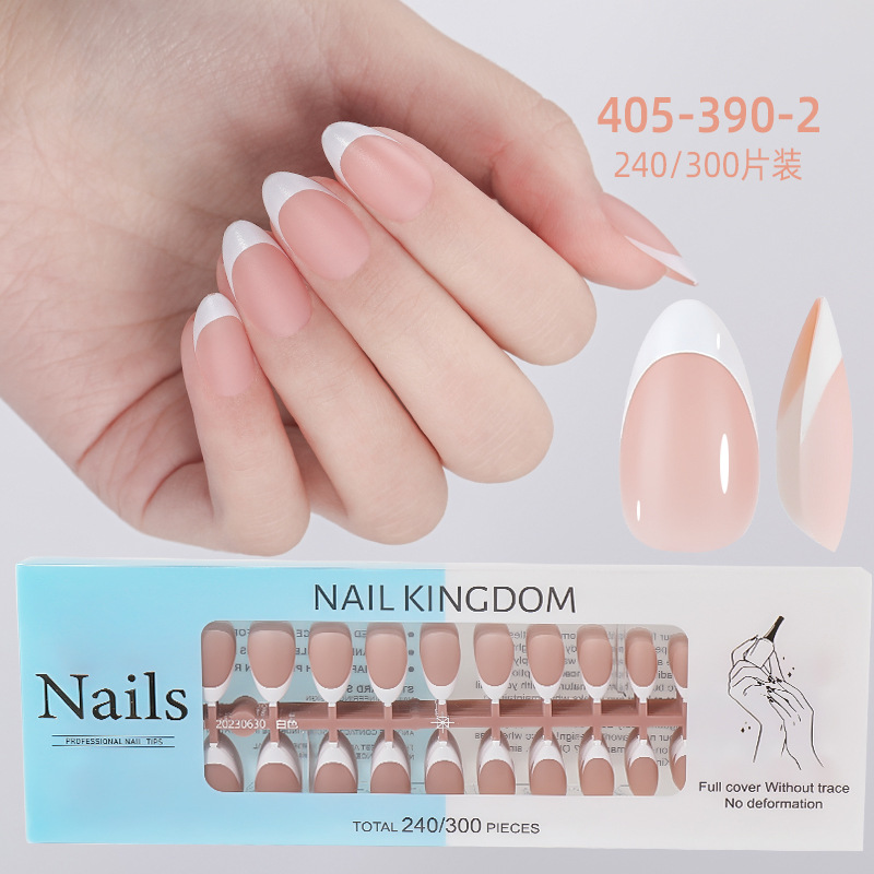 Nueva caja de uñas de uso francés transfronterizo con uñas falsas, piezas de uñas semiacabadas, pegatinas francesas sin costuras mate 240 piezas