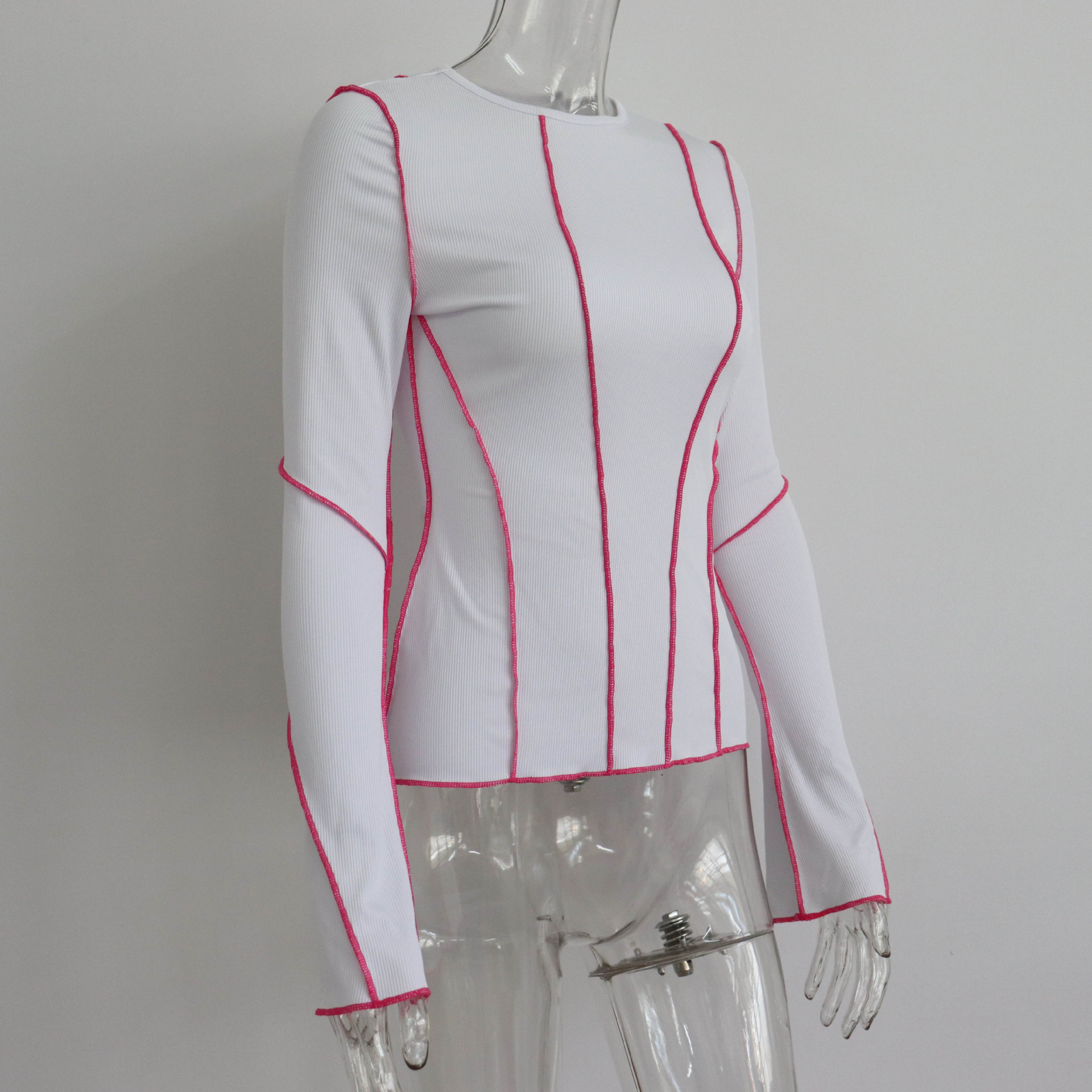 Autumn Winter Round Neck Bell Sleeve Sunken Stripe Top Women Arrival Bottoming Women Sexy Long Sleeve