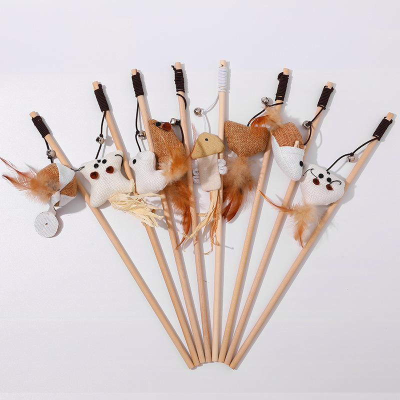 Juego de Varitas de Plumas para Gatos de Cuerda de Cáñamo Con Plumas y Cascabel para Gatos