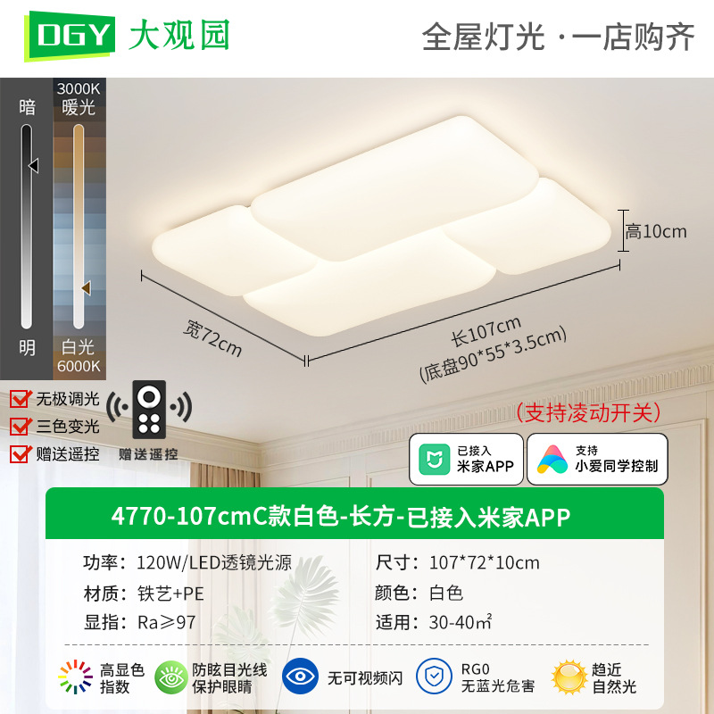Luz de techo de la sala de estar nueva luz de protección de ojos de espectro completo, lámpara principal de la sala de estar moderna y simple, iluminación de viento de crema 293L