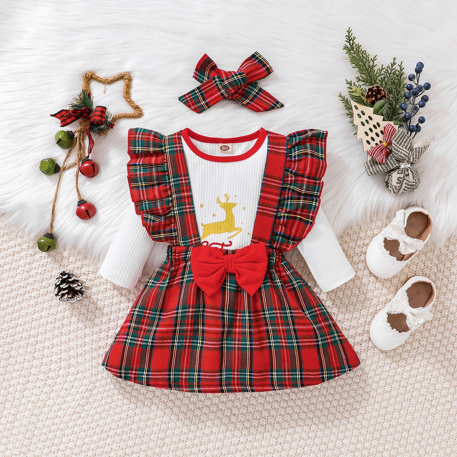 Christmas Fashion Letter Plaid Elk Polyester Girls Clothing Sets display picture 3