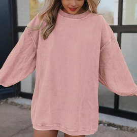 2025跨境欧美亚马逊爆款秋冬新款舒适休闲套头宽松圆领时尚长袖卫