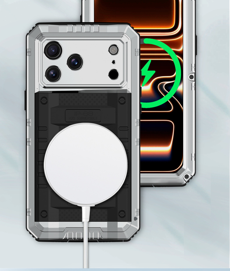 Ốp lưng iPhone 15 Pro Max chống sốc bốn lớp kim loại, chống nước, viền dày silicon mềm — Đen, Đỏ rượu, Vàng sáng, Cam chi tiết 10