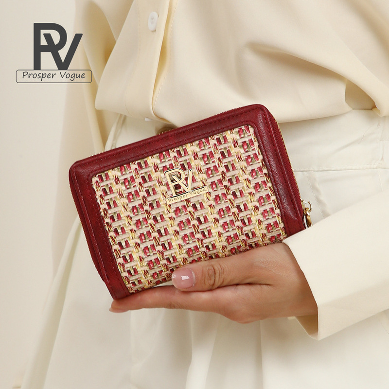 Cross-Border Wholesale Korean Style Wallet for Women Ins Style Fashion Stitching Woven Pu Anti-Theft Brush Multi-Functional Short Coin Purse