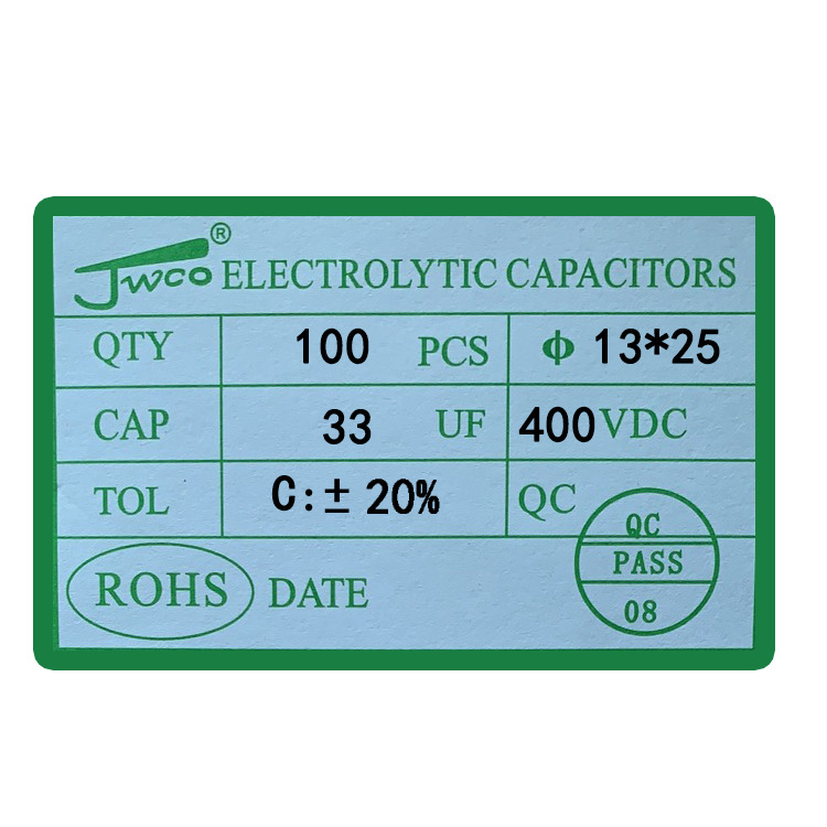 Condensador electrolítico enchufable directo de aluminio de la fábrica completa de la especificación JWCO jiaweicheng del condensador 13*17/21/25