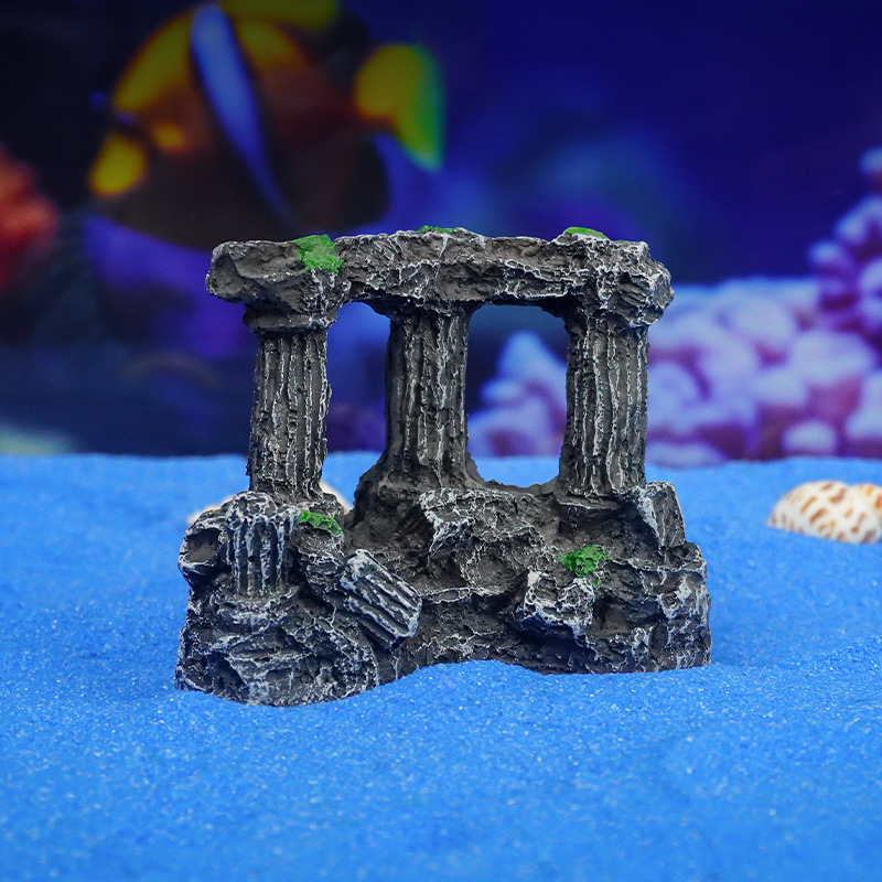 Tanque de peces paisaje decoración doble columna romana resina musgo micro paisaje Decoración