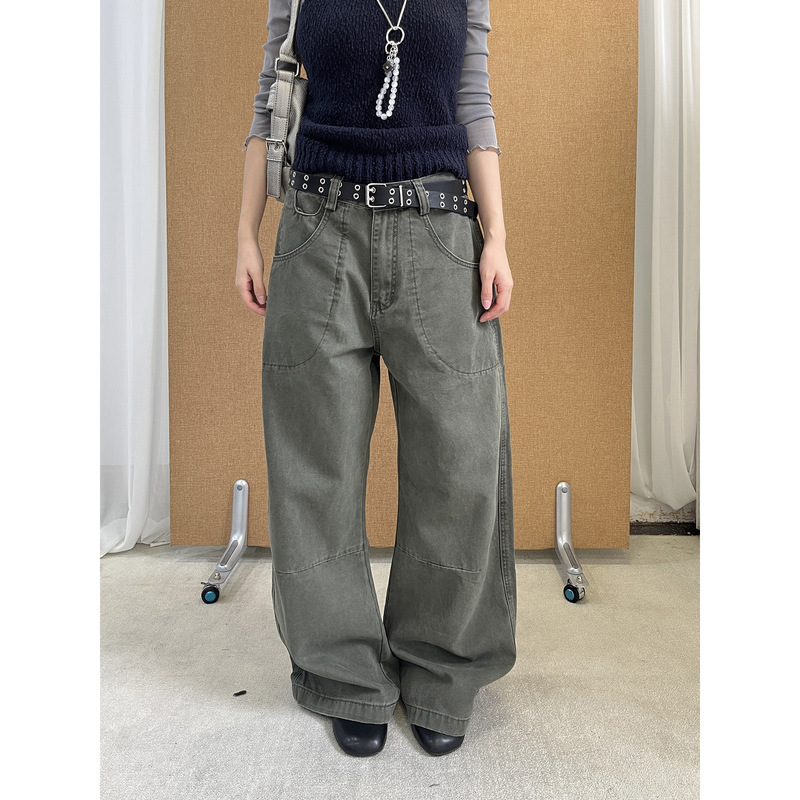See 3L Autumn American Street Style Relaxed and Sophisticated Vintage Curved Hem Denim Pants for Women m3056 See 3L Autumn American Street Style Relaxed and Sophisticated Vintage Curved Hem Denim Pants for Women m3056