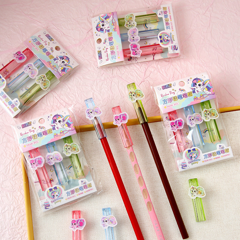 Creativo pony parche lápiz tapa de lápiz de alto valor facial protección de lápiz de núcleo continuo estudiantes de primaria aprendizaje suministros de papelería