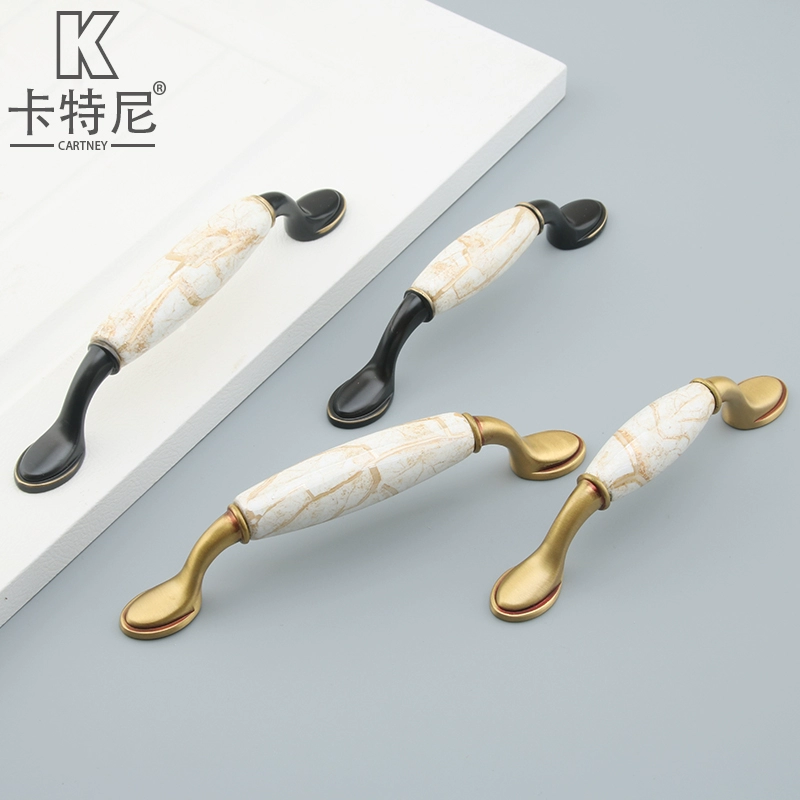 Ll European classical rose gold solid pure copper ceramic handle new Chinese style wardrobe cabinet door drawer all copper pull