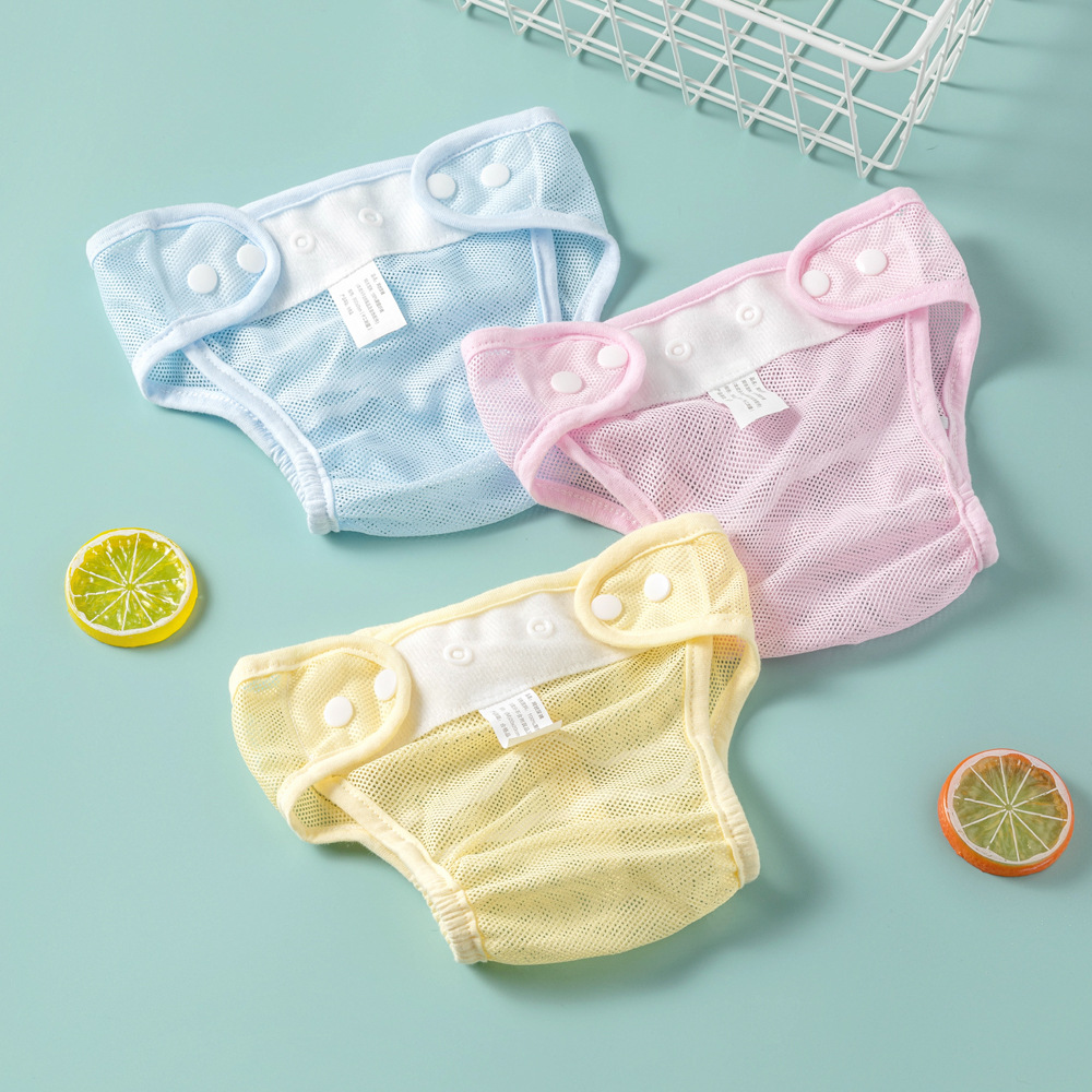 Baby Breathable Mesh Diaper Pants Snap Button Adjustable Diaper Washable Meson Fixed Pocket Baby Summer Thin