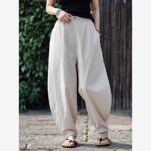 Cotton and linen pants, linen pants, men's loose and thin harem pants, meditation and artistic casual pants, summer wide-leg lantern pants