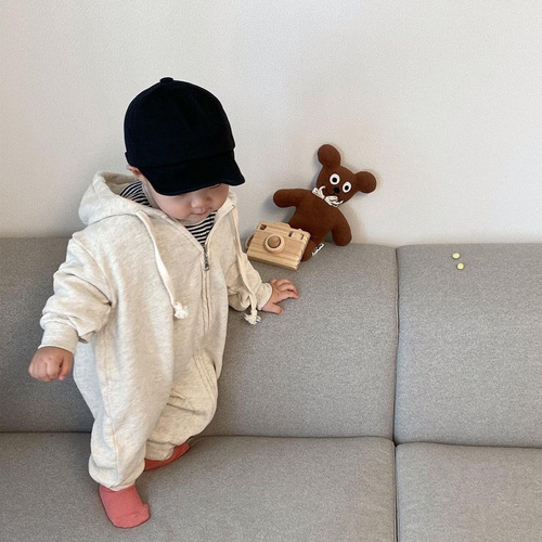 ins autumn and winter Korean style baby style zipper hooded cotton long-sleeved one-piece sweatshirt for men and women baby wrap clothes