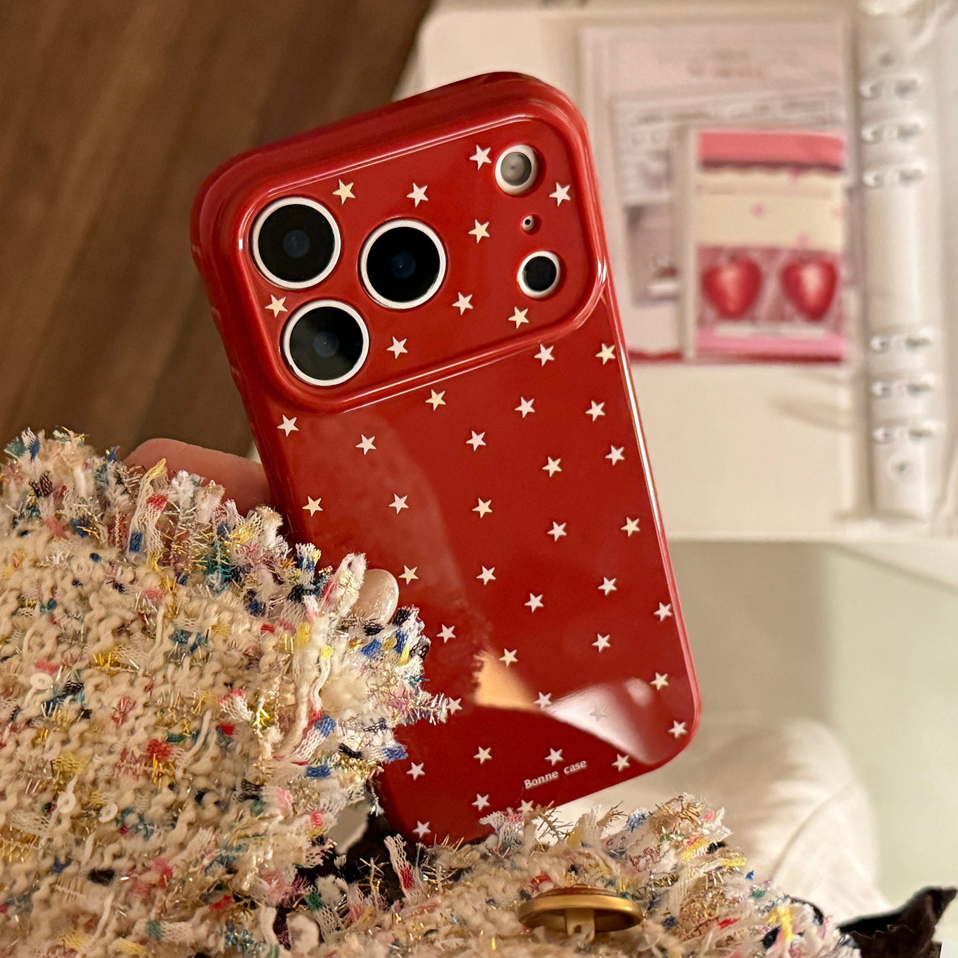 Protective Phone Case For Iphone Burgundy Star Pattern Design_voghion.com