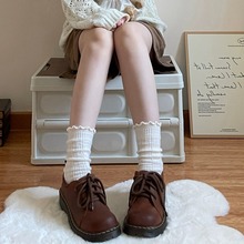 白色羊绒堆堆袜女秋冬季加厚袜子加绒羊毛袜保暖木耳边中筒袜冬天