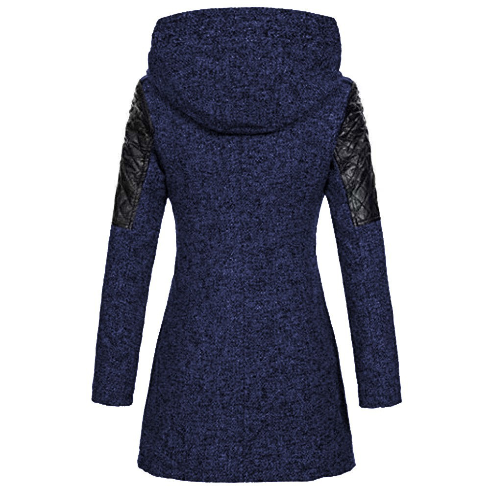 Dammemantel mat diagonaler Reißverschluss, Kapuzen a Kotteng gepolsterter Hautpois, laanger, décker, waarmer Windjacke fir Fraen._voghion.com