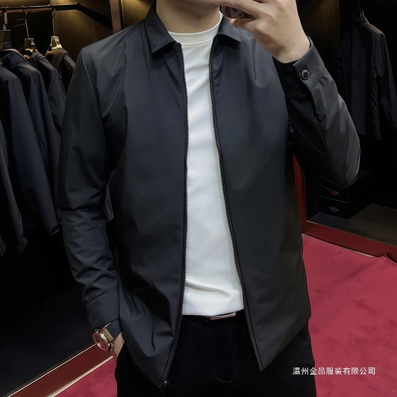 2025年春季新款商务休闲行政夹克翻领百搭轻奢时尚男士纯色帅气|undefined