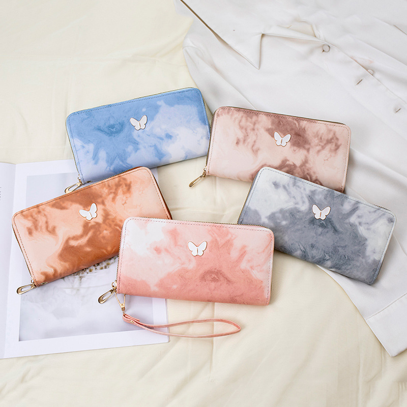 Literary and artistic style color ink gradient color horizontal wallet fashion sweet ladies hand bag multi-layer card pocket coin purse batch