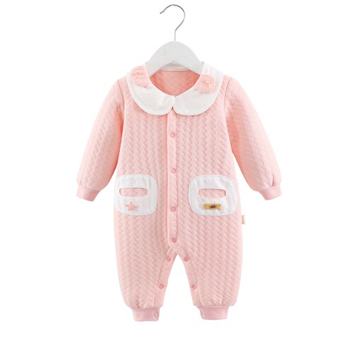 Baby jumpsuit autumn and winter cotton three-layer warm jumpsuit baby clothes baby thickened newborn crawling suit