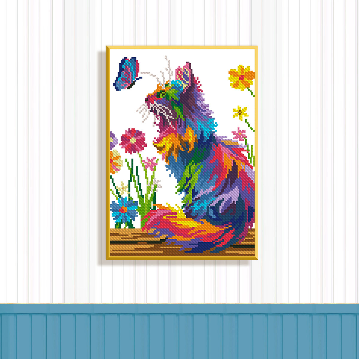 Mona Lisa real punto de cruz gato colorido comercio exterior venta caliente transfronteriza punto de cruz pintura colgante sala de estar dormitorio