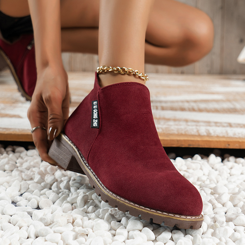 Neue Herbst/Winter-Stiefeletten für Damen im Vintage-Stil mit kurzem Bein, dickem Absatz und flachen Reißverschlüssen an der Seite_voghion.com