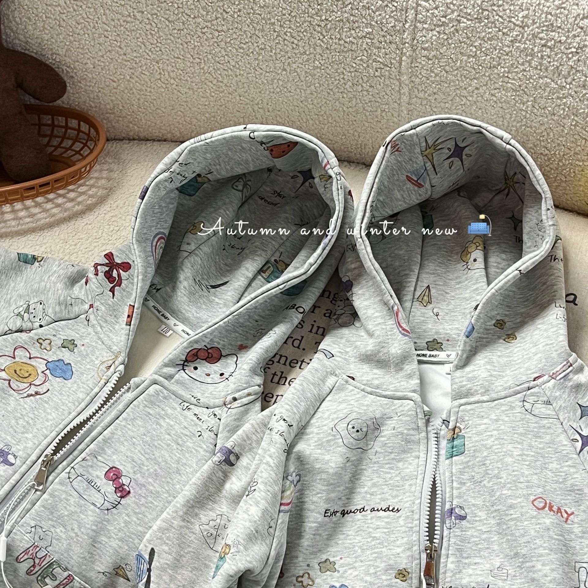 Children's demi-season cartoon velvet hoody for men and women