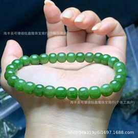 天然俄料和田玉碧玉老型珠手串 阳绿色 料细温润 简约款玉石手链
