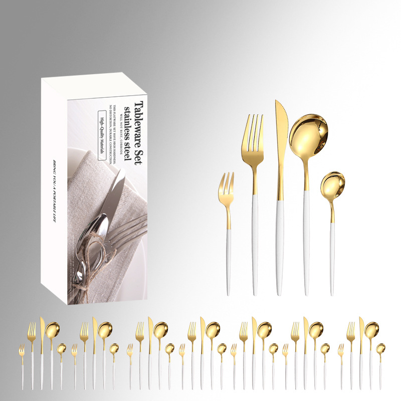 Amazon vajilla de acero inoxidable 20/30/40 piezas traje Portugal 4 piezas principales caja simple comida occidental cuchillo, tenedor y cuchara traje